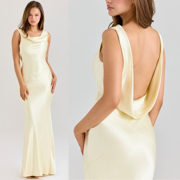 House‎ of CB Safaira Buttermilk Satin Draped Cowl Neck Maxi Dress Size XS - Picture 14 of 14
